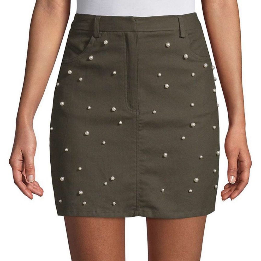 NWT Lea & Viola Olive Skirt with Pearl Detail